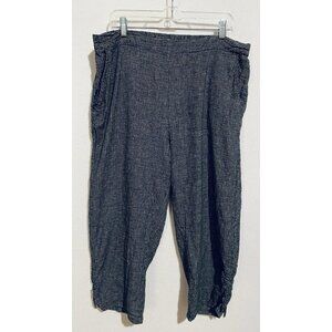 Habitat Pants Womens XL Black Micro Plaid Cropped Drawstring Ruched Hem Linen